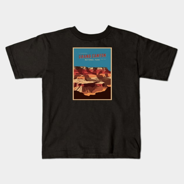 Grand Canyon National Park Minimalist Retro Poster Kids T-Shirt by Perspektiva